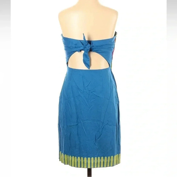 Mara Hoffman Blue Strapless Boho Embroidered Dress Women’s Size 0 Tie Back - Picture 4 of 8